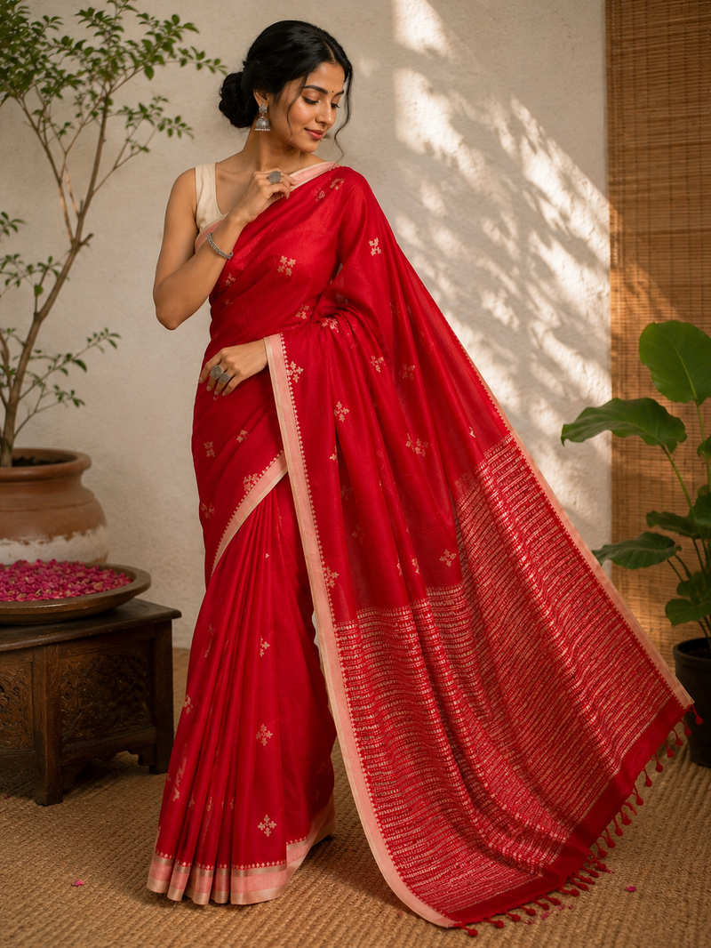 Bengal Cotton Handloom Saree — Red 06