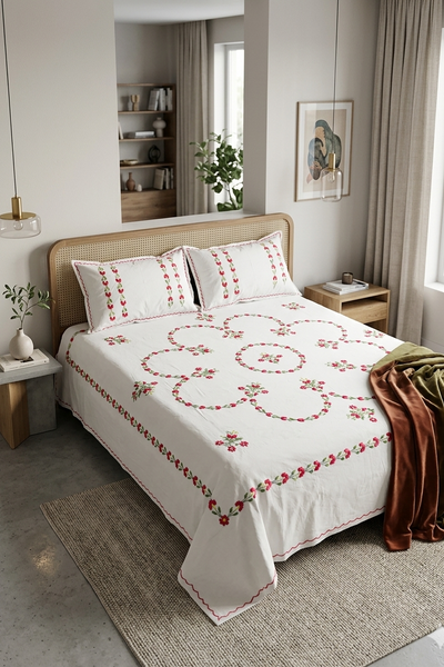 Hand Embroidered Queen Bedsheet