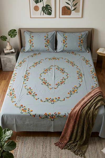 Hand Embroidered Queen Bedsheet