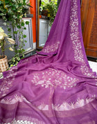 Pure Linen Kantha Work Saree — Purple 02
