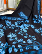 Pure Linen Kantha Work Saree — Black 04