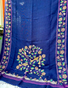 Pure Linen Kantha Work Saree — Navy 05