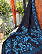 Pure Linen Kantha Work Saree — Black 04