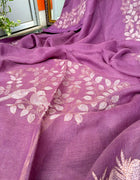 Pure Linen Kantha Work Saree — Purple 02