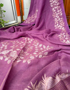 Pure Linen Kantha Work Saree — Purple 02