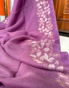 Pure Linen Kantha Work Saree — Purple 02