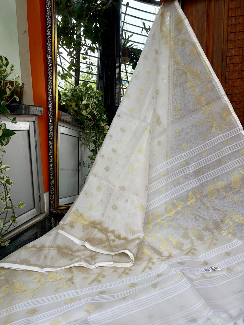 Pure Silk Muslin Jamdani Saree — White 04