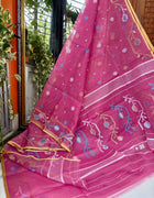 Pure Silk Muslin Jamdani Saree — Pink 06