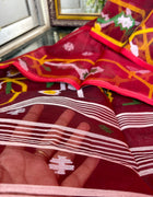 Pure Silk Muslin Jamdani Saree — Red 03