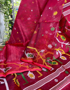 Pure Silk Muslin Jamdani Saree — Red 03