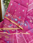 Pure Silk Muslin Jamdani Saree — Pink 06