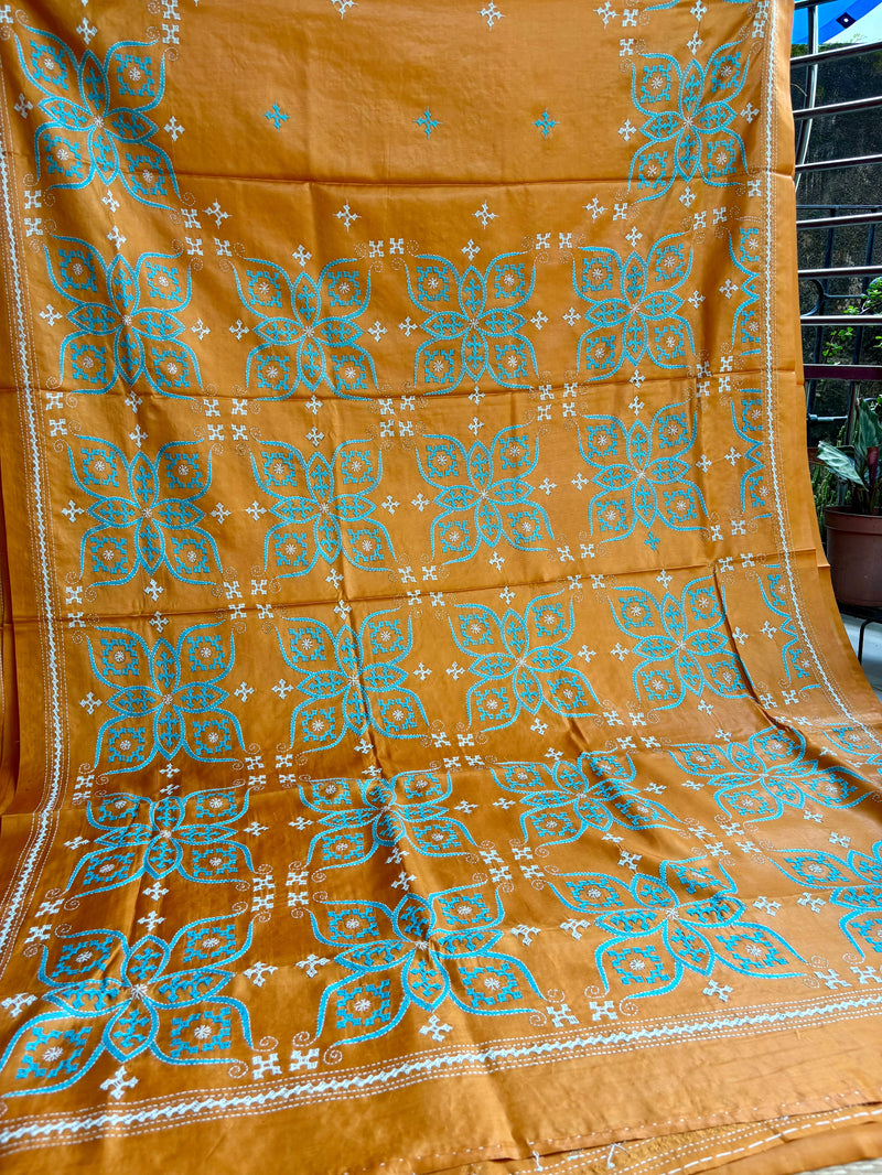 Art Silk Kutch Work Saree — Orange 02