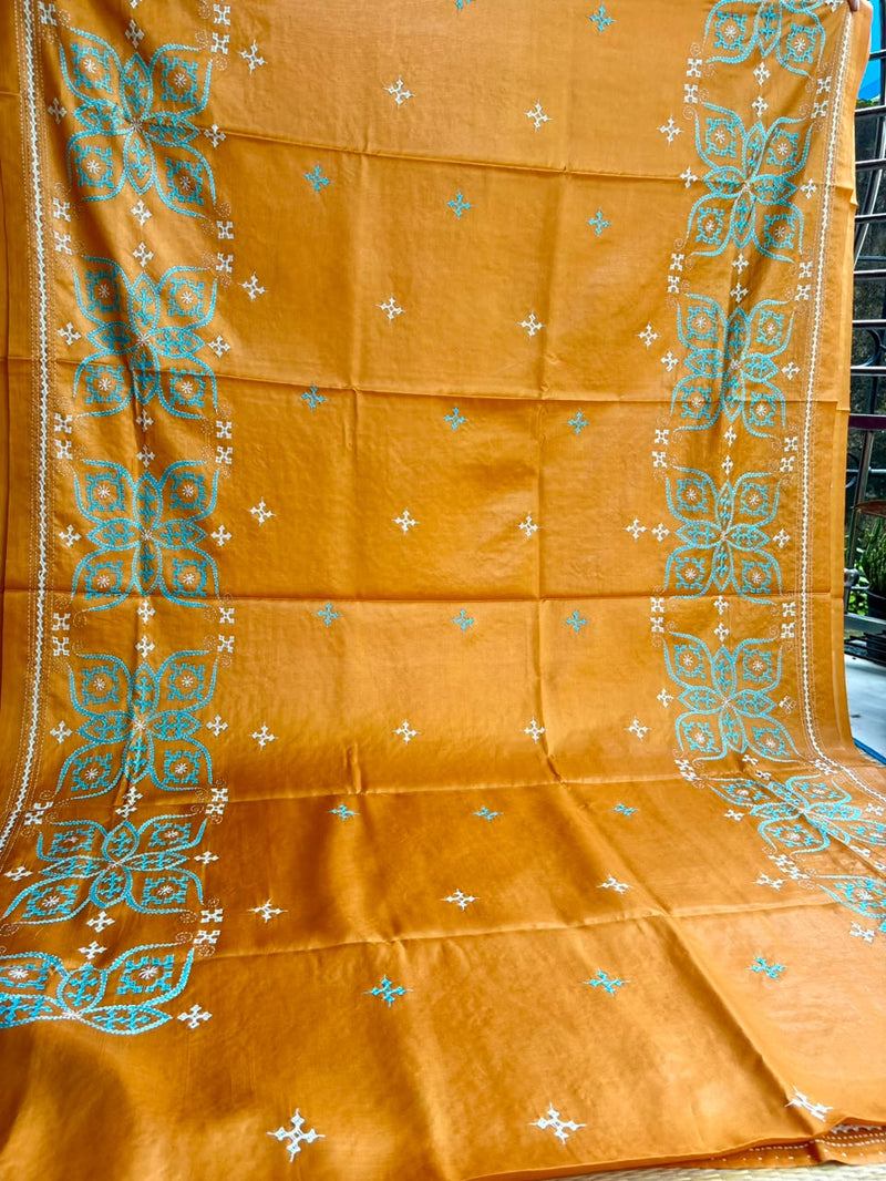 Art Silk Kutch Work Saree — Orange 02