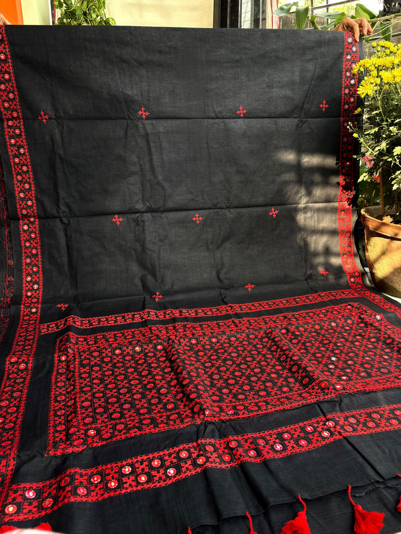 Cotton Kutch Work Sarees — Black 06