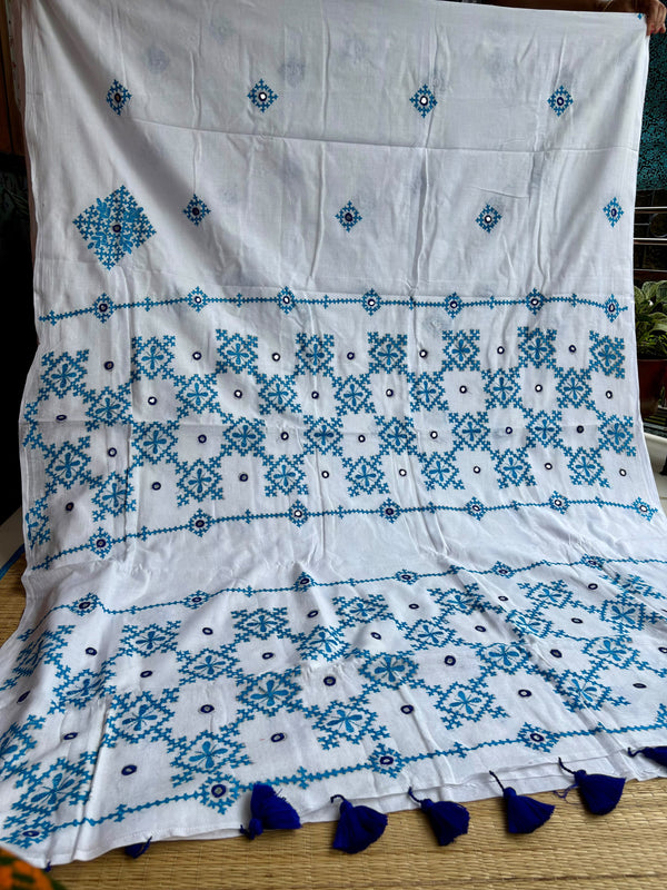 Cotton Kutch Work Sarees — White 05