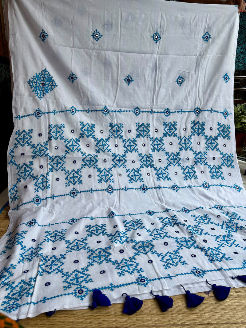 Cotton Kutch Work Sarees — White 05