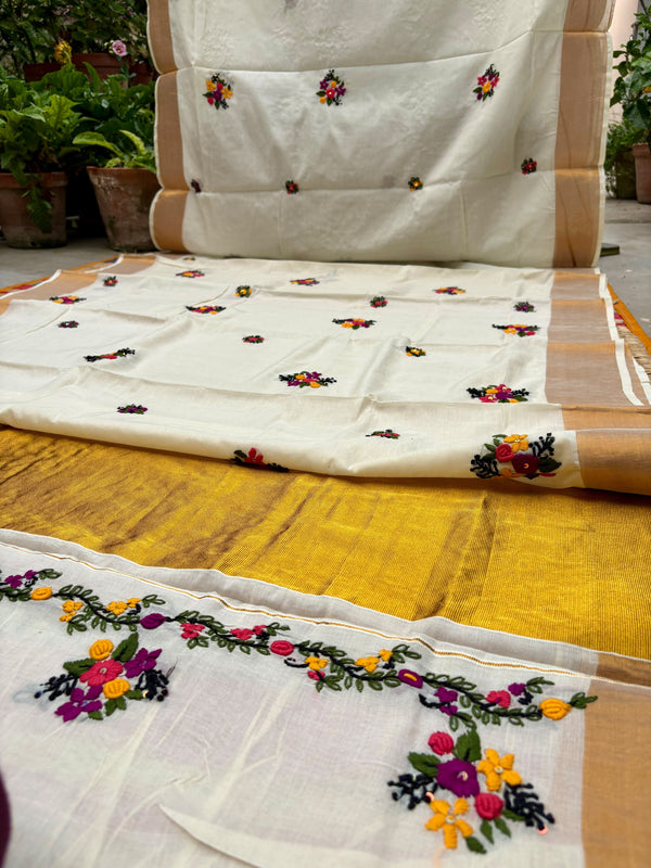 Cotton Kantha Work Saree — 22