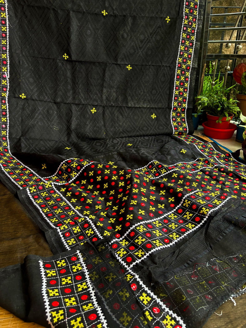 Cotton Kutch Work Sarees — Black 04