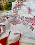 Cotton Kantha Work Saree — White 10