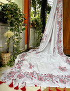 Cotton Kantha Work Saree — White 10
