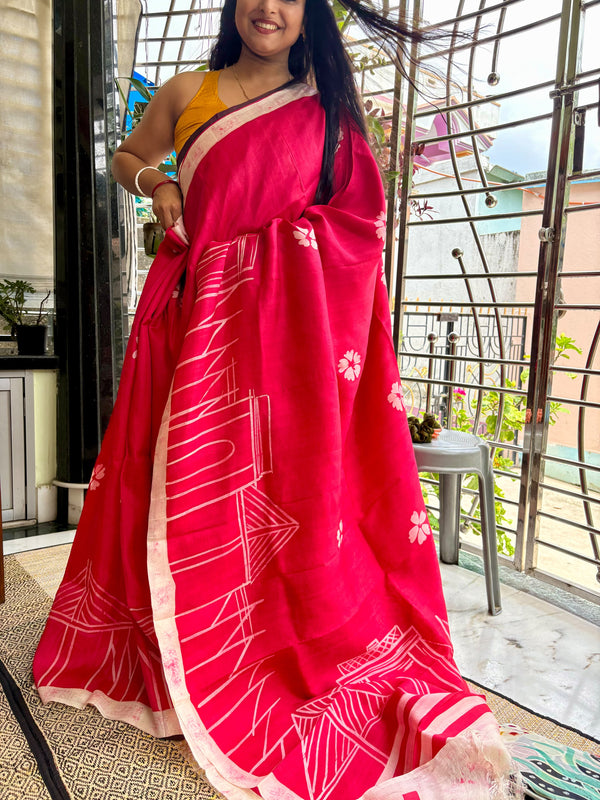Hand Painted Saree on Pure Silk — Pink 04