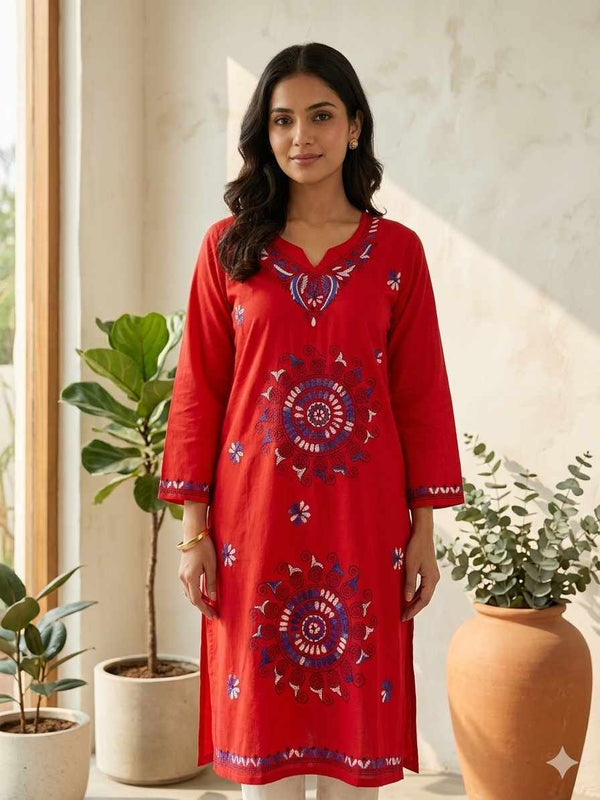 Stitched Kurti on Kantha Work — Red 21