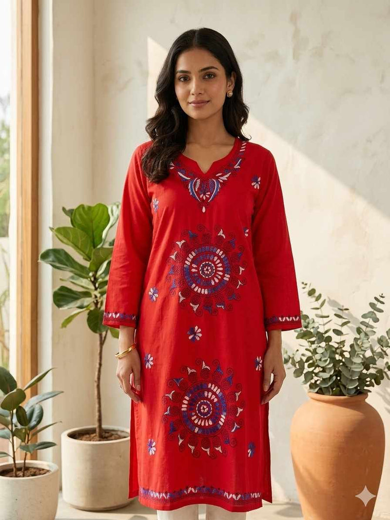 Stitched Kurti on Kantha Work — Red 21