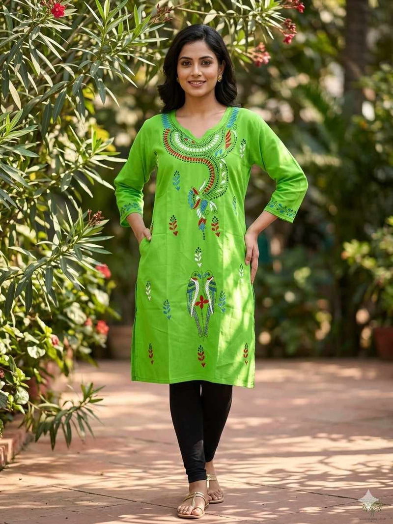 Stitched Kurti on Kantha Work — Green 20