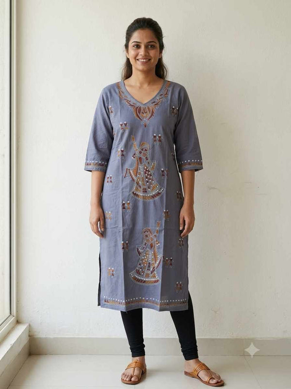 Stitched Kurti on Kantha Work — Grey 18