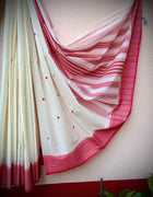 White & Red Saree in Pure Cotton — 05