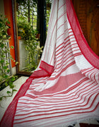 White & Red Saree in Pure Cotton — 06