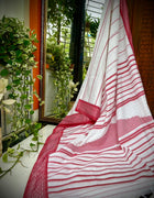 White & Red Saree in Pure Cotton — 06