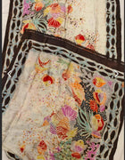 Hand Painted Saree on Pure Tussar Silk — Beige & White 03