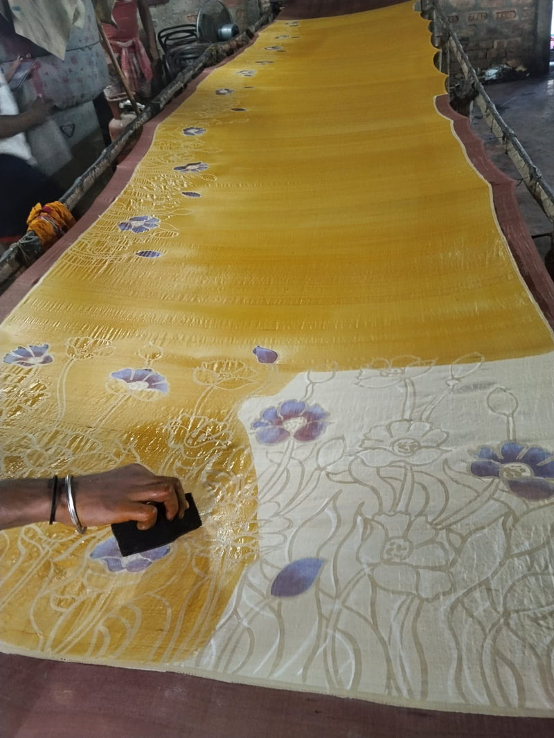 Hand Painted Saree on Pure Tussar Silk — Yellow 01