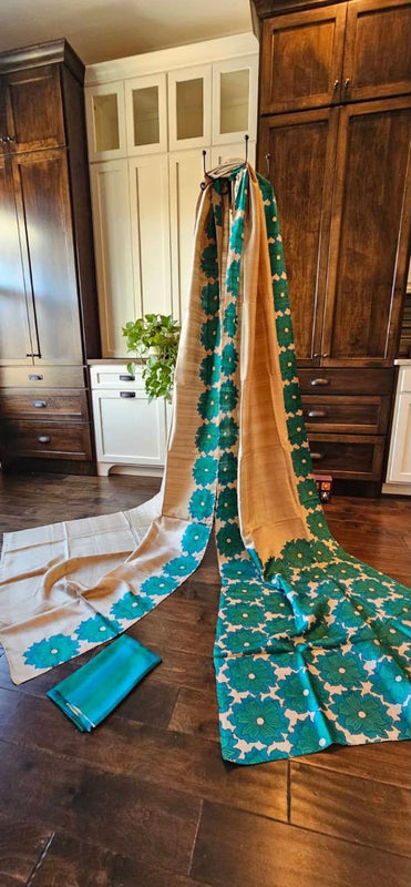 Hand Painted Saree on Pure Silk — Beige 12