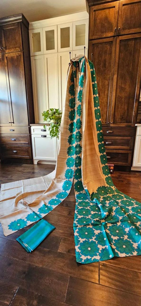 Hand Painted Saree on Pure Silk — Beige 12