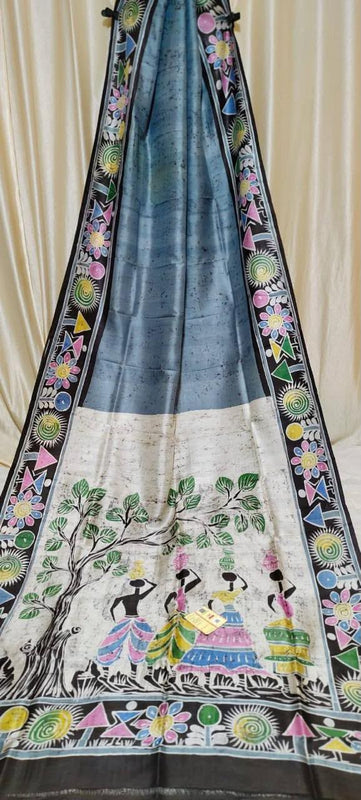 Hand Painted Saree on Pure Silk — Blue 15