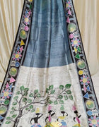 Hand Painted Saree on Pure Silk — Blue 15