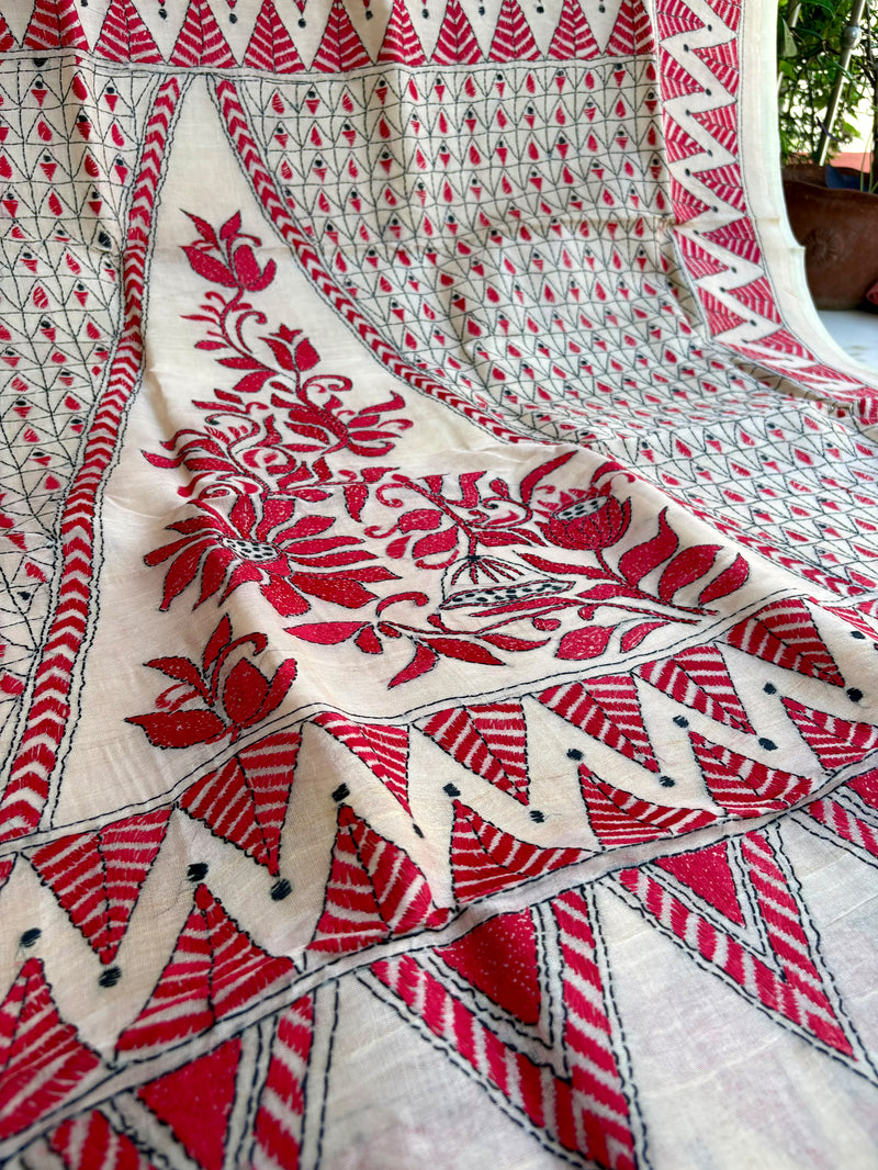 Pure Tussar Silk Kantha Saree