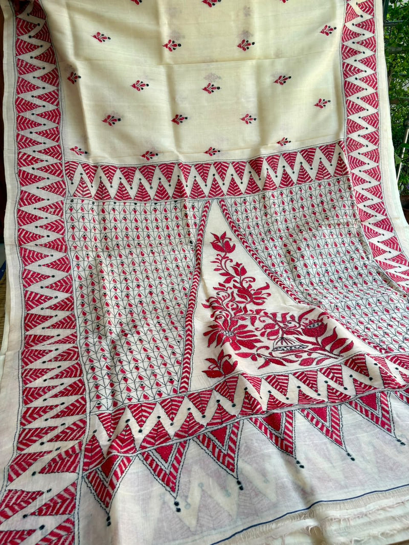 Pure Tussar Silk Kantha Saree