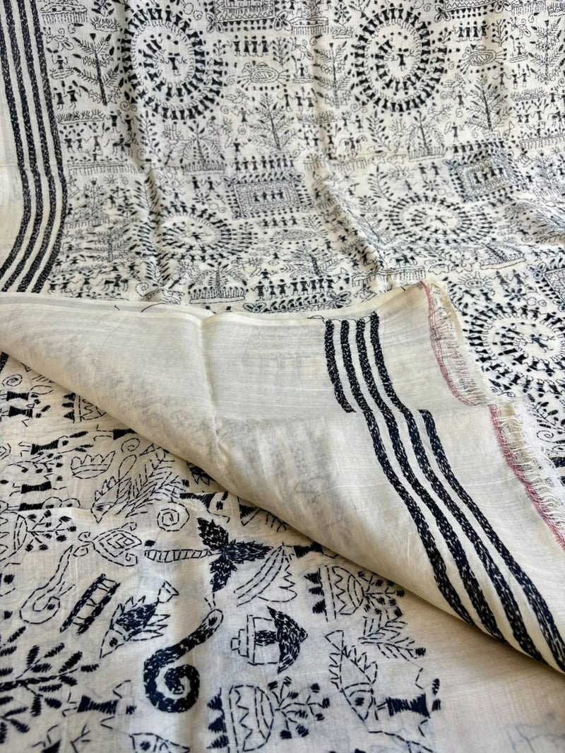 Pure Tussar Silk Kantha Saree
