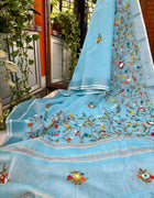 Floral Garden Hand-embroidered Linen Saree