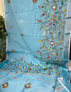 Floral Garden Hand-embroidered Linen Saree