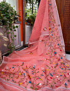 Floral Garden Hand-embroidered Linen Saree