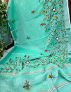 Floral Garden Hand-embroidered Linen Saree