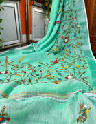 Floral Garden Hand-embroidered Linen Saree