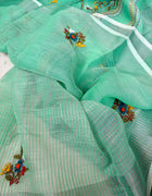 Floral Garden Hand-embroidered Linen Saree