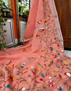 Floral Garden Hand-embroidered Linen Saree