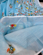 Floral Garden Hand-embroidered Linen Saree