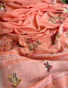 Hand-embroidered & Painted Linen Saree
